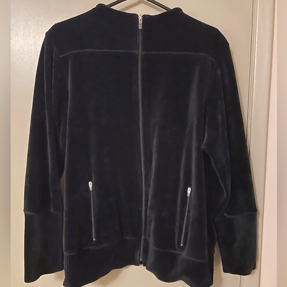 Soft black velveteen type zip up cardigan 1X